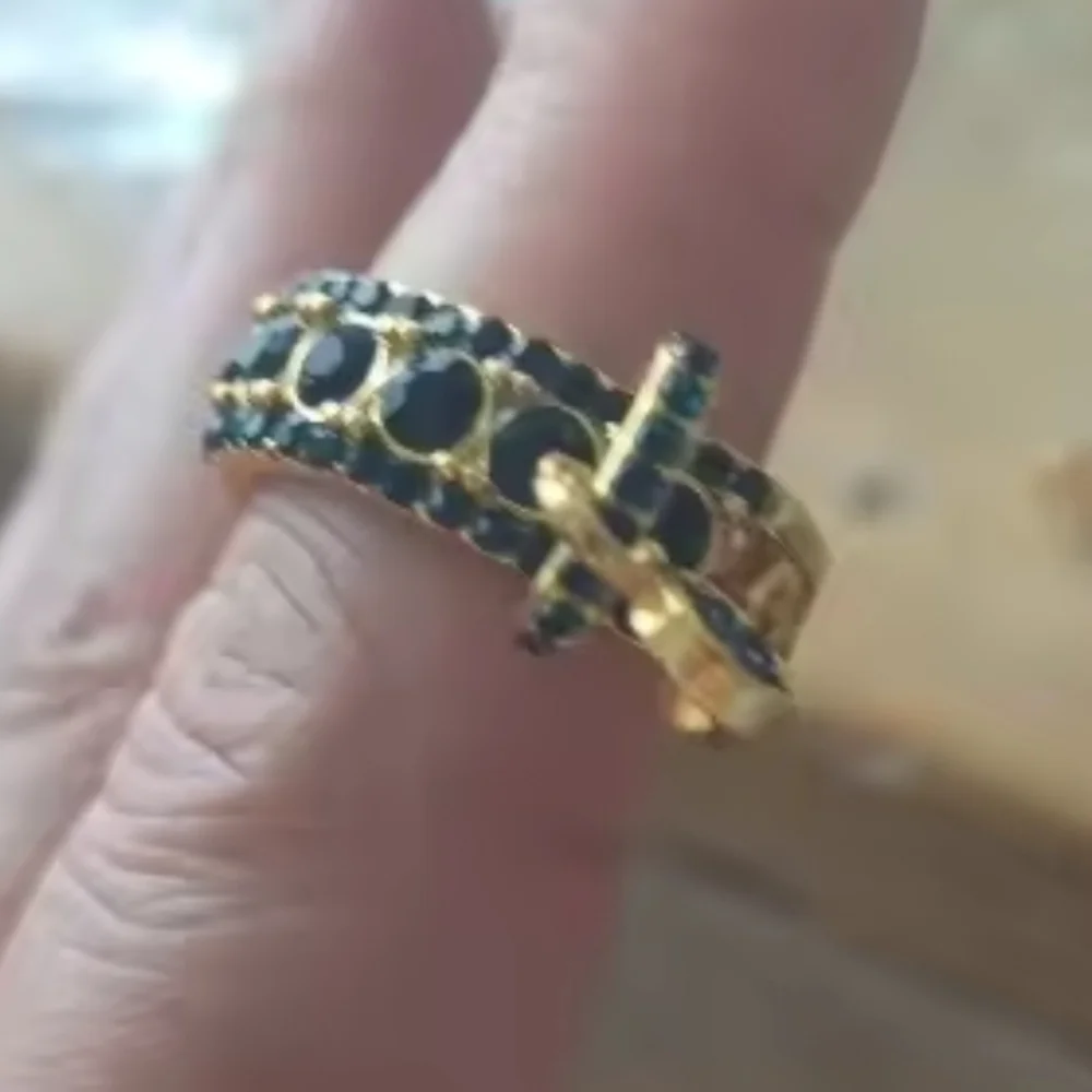 Elegant Golden and Blue Gemstone Ring Sz 8